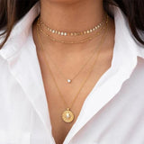 925 Silver Bohemia Moon Phase Pendant Necklace Zircon Charm Round Necklace
