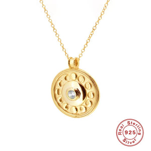 925 Silver Bohemia Moon Phase Pendant Necklace Zircon Charm Round Necklace