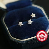 925 Silver Flower Zircon Bar Earring Women Minimalist Jewelry