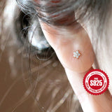 925 Silver Flower Zircon Bar Earring Women Minimalist Jewelry