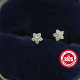 925 Silver Flower Zircon Bar Earring Women Minimalist Jewelry
