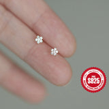 925 Silver Flower Zircon Bar Earring Women Minimalist Jewelry