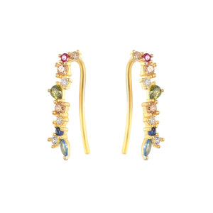 925 Silver Flower Rattan Stud Earrings Champagne Line Shape Ear Stud