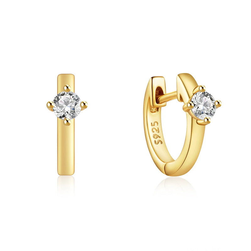 925 Silver Zircon Hoop Piercing Earring Daily Minimalist Jewelry