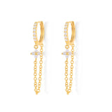 925 Silver Zircon Flower Charm Earrings Purple Crystal Tassel Earrings