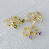 925 Silver Olive Green CZ Zircon Earrings Purple Crystal Circle Drop Earrings