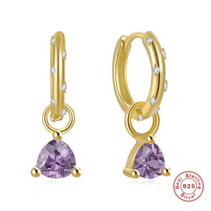 925 Silver Olive Green CZ Zircon Earrings Purple Crystal Circle Drop Earrings