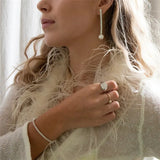 925 Silver Diamond Zircon Chain Earrings With Pearl Charm