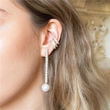 925 Silver Diamond Zircon Chain Earrings With Pearl Charm