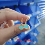 925 Silver Smile Face Hoop Earrings Enamel Charm Circle Jewelry