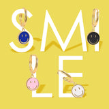 925 Silver Smile Face Hoop Earrings Enamel Charm Circle Jewelry