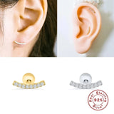 925 Silver Arc Line Stud Earrings Zircon CZ Ear Climber Piercing
