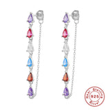 925 Silver Oval Zircon CZ Dangle Earrings Long Line Crystal Piercing