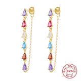 925 Silver Oval Zircon CZ Dangle Earrings Long Line Crystal Piercing