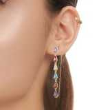925 Silver Oval Zircon CZ Dangle Earrings Long Line Crystal Piercing