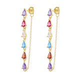 925 Silver Oval Zircon CZ Dangle Earrings Long Line Crystal Piercing