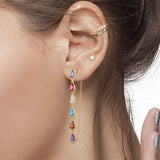 925 Silver Oval Zircon CZ Dangle Earrings Long Line Crystal Piercing