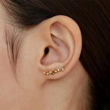 925 Silver Flower Rattan Stud Earrings Rainbow Zircon Ear Climber