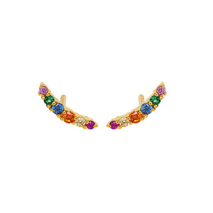 925 Silver Flower Rattan Stud Earrings Rainbow Zircon Ear Climber
