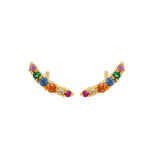 925 Silver Flower Rattan Stud Earrings Rainbow Zircon Ear Climber