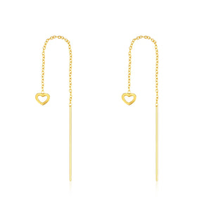 925 Silver Heart Tassel Chain Piercing Earrings For Women