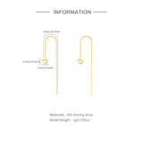 925 Silver Heart Tassel Chain Piercing Earrings For Women