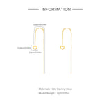 925 Silver Heart Tassel Chain Piercing Earrings For Women