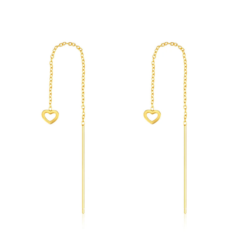 925 Silver Heart Tassel Chain Piercing Earrings For Women