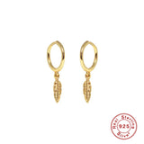 925 Silver Hoop Earrings Feather Pendant Circle Party Jewelry