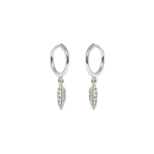 925 Silver Hoop Earrings Feather Pendant Circle Party Jewelry
