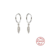 925 Silver Hoop Earrings Feather Pendant Circle Party Jewelry