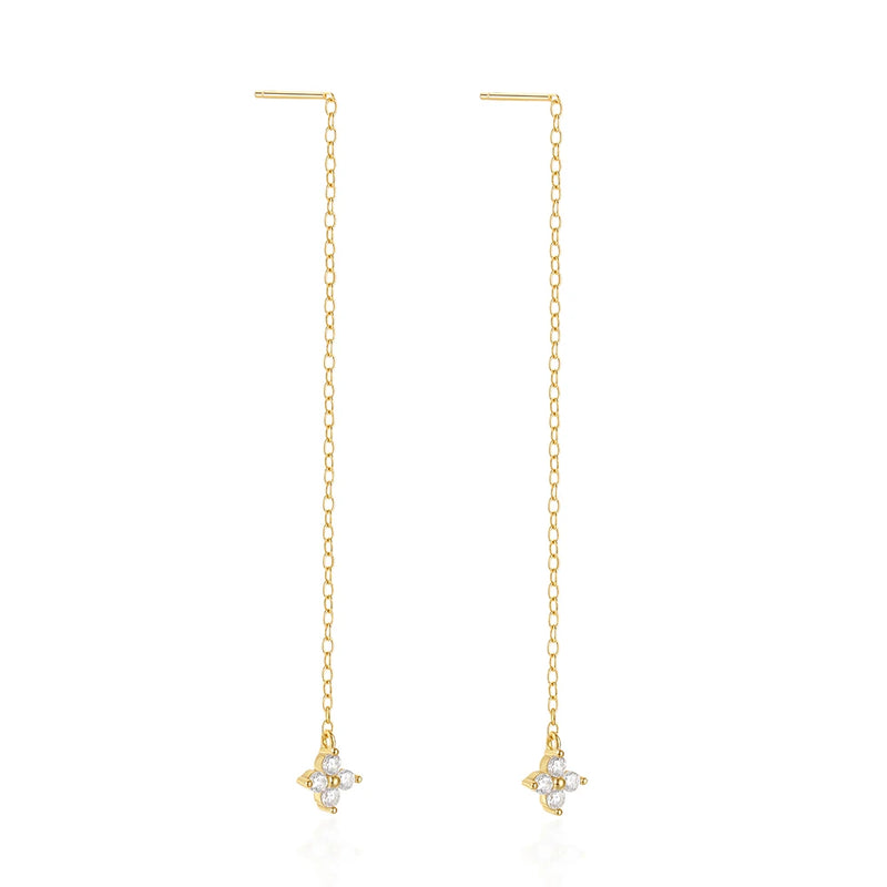 925 Silver Oval Link Chain CZ Dangle Earrings Punk Jewelry