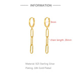 925 Silver Oval Link Chain CZ Dangle Earrings Punk Jewelry