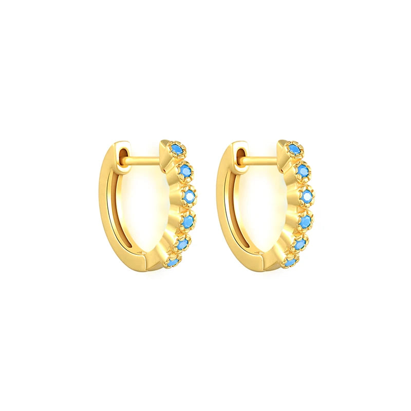 925 Silver Hoop Earrings Turquoise Zirconia Chain Circle Huggie Jewelry