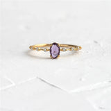 925 Silver Round Zircon Crystal Ring Women Cubic Zirconia Leaf Loop Ring