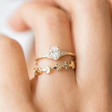 925 Silver Round Zircon Crystal Ring Women Cubic Zirconia Leaf Loop Ring
