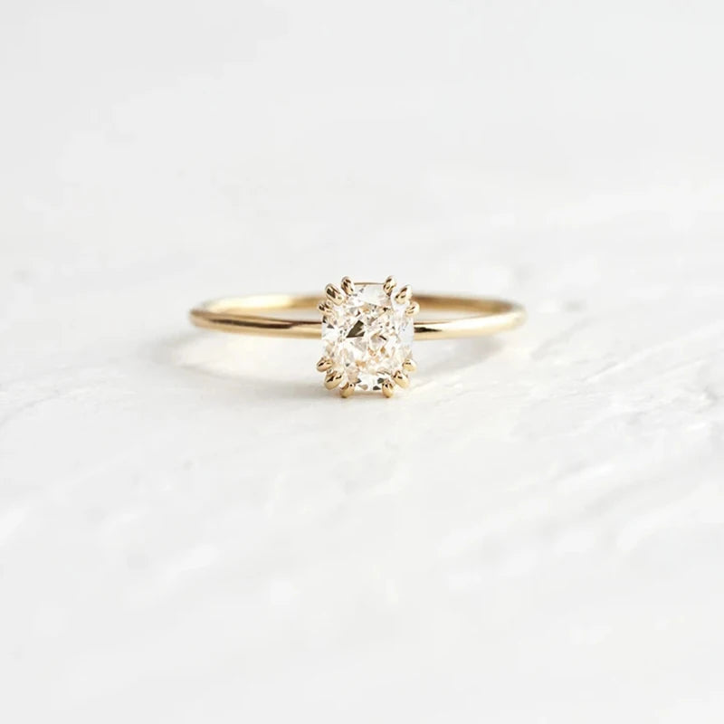 925 Silver Round Zircon Crystal Ring Women Cubic Zirconia Leaf Loop Ring