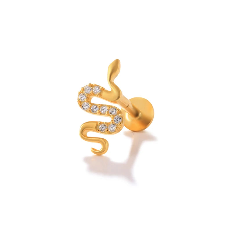 925 Silver Snake Pendant Stud Earrings 18K Lucky Snake Earrings for Women