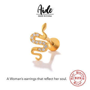 925 Silver Snake Pendant Stud Earrings 18K Lucky Snake Earrings for Women