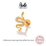 925 Silver Snake Pendant Stud Earrings 18K Lucky Snake Earrings for Women