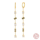 925 Silver Tassel Dangling Zircon Earrings Wedding Party