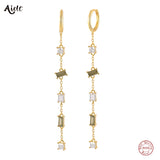 925 Silver Tassel Zircon Earrings Wedding Party