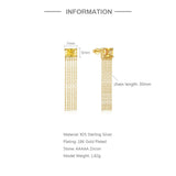 925 Silver Chain Tassel Dangle Earrings CZ Zircon Yellow Gift