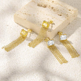 925 Silver Chain Tassel Dangle Earrings CZ Zircon Yellow Gift