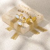 925 Silver Chain Tassel Dangle Earrings CZ Zircon Yellow Gift