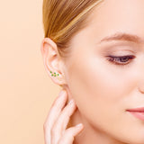 925 Silver Green Leaf Branch Earrings Clear Zircon Star Studs