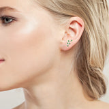 925 Silver Green Leaf Branch Earrings Clear Zircon Star Studs