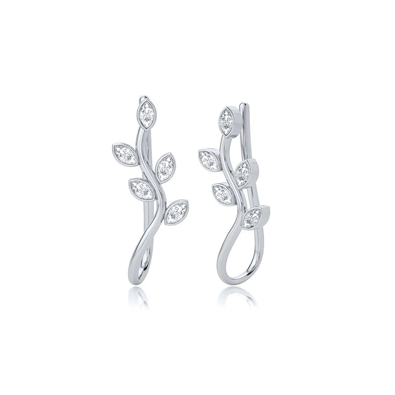 925 Silver Green Leaf Branch Earrings Clear Zircon Star Studs
