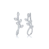 925 Silver Green Leaf Branch Earrings Clear Zircon Star Studs