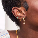 925 Silver Green Opal CZ Zircon Huggie Earrings 9mm Circle Hoops